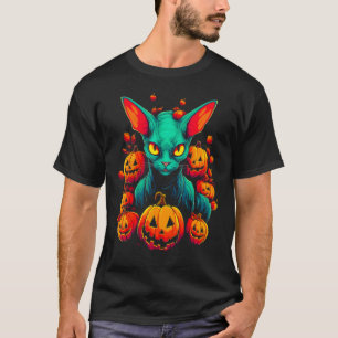 Camiseta Gato sin pelo Sphynx calabaza Halloween
