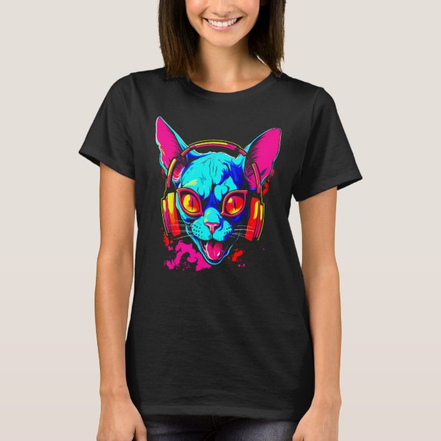 Camiseta Gato sin pelo Sphynx DJ (Anverso)