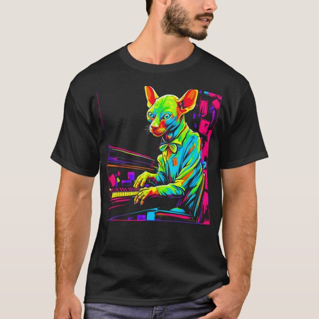 Camiseta Gato sin pelo Sphynx Piano (Anverso)
