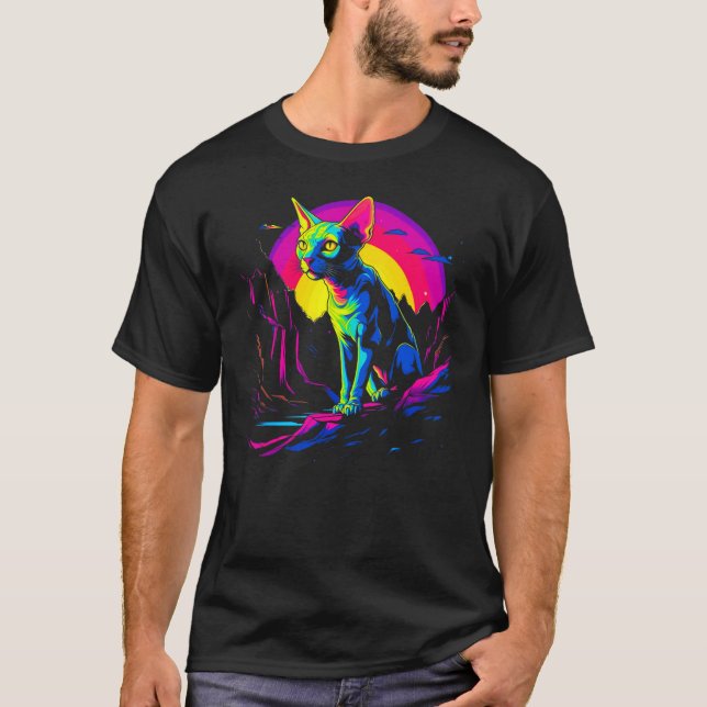 Camiseta Gato sin pelo Sphynx Pop Art (Anverso)