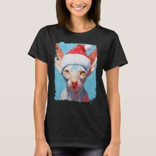 Camiseta Gato sin pelo Sphynx Pop Art Navidad Azul