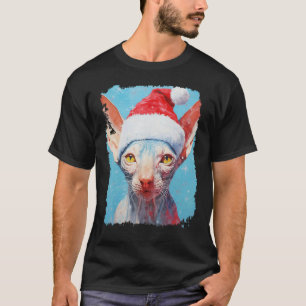 Camiseta Gato sin pelo Sphynx Pop Art Navidad Azul