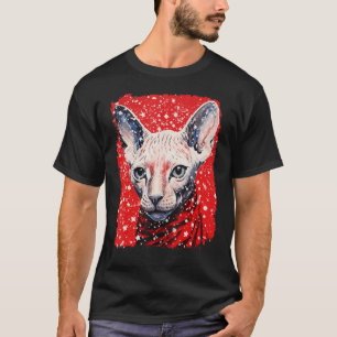 Camiseta Gato sin pelo Sphynx Rojo Navidad Pop Art