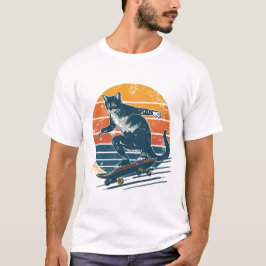 Camiseta Gato Skater Retro Vintage en monopatín Atardecer U