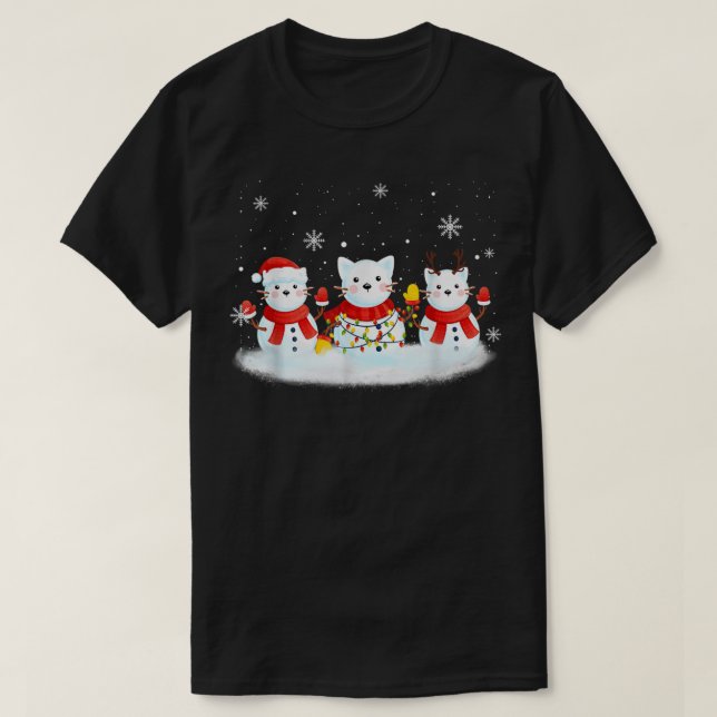 Camiseta Gato Snowman Santa Hat Reindeer Cat Lover Merry Ch (Diseño del anverso)
