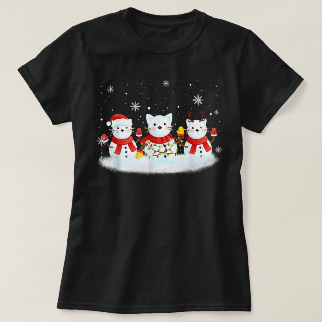 Camiseta Gato Snowman Santa Hat Reindeer Cat Lover Merry Ch (Diseño del anverso)
