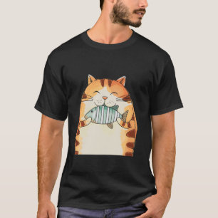 Camiseta Gato Sonriente Abraza a Pez Diversión