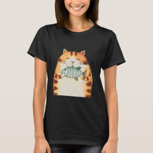 Camiseta Gato Sonriente Abraza Pez Diversión