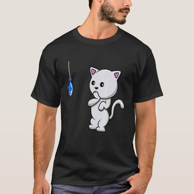 Camiseta Gato Sorprendido Viendo Un Pescado E Intentando Co (Anverso)