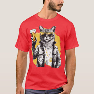 Camiseta Gato sosteniendo una botella