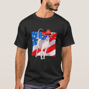 Camiseta Gato Sphynx 4 De Julio Bandera Americana Patriótic