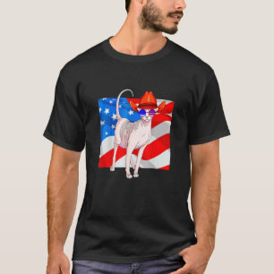 Camiseta Gato Sphynx 4 De Julio Bandera Patriótica American
