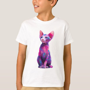 Camiseta Gato Sphynx Acuarela Abstracto Niños