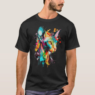 Camiseta Gato Sphynx Acuarela Gato Sin Pelo Colorido