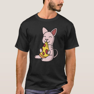 Camiseta Gato Sphynx comiendo pizza mascota