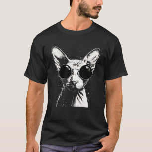 Camiseta Gato Sphynx con Gafas de Sol Arte Salpicado Blanco