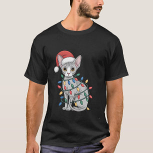 Camiseta Gato Sphynx con sombrero de Santa y envuelto en Na