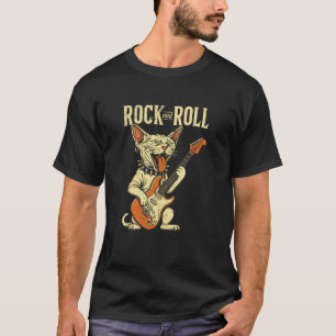 Camiseta Gato Sphynx Cool Toca Guitarra Música de Rock Dive