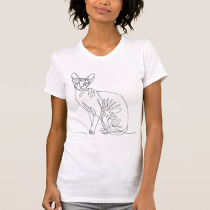 Camiseta Gato Sphynx Dibujado a Mano - Arte de Línea Minima