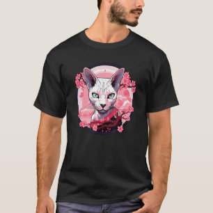 Camiseta Gato Sphynx Flor de Cerezo Mascota Divertida Flore