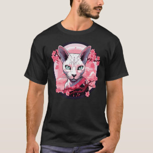 Camiseta Gato Sphynx Flor de Cerezo Mascota Divertida Flore
