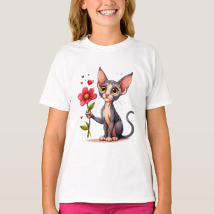 Camiseta Gato Sphynx Floral Flor Estética Arte de Gato
