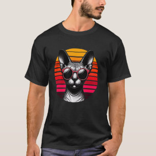 Camiseta Gato Sphynx Gafas de Sol Puesta de Sol Retro Vinta