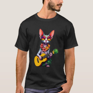 Camiseta Gato Sphynx Hawaiano y Ukulele de Piña Vacaciones