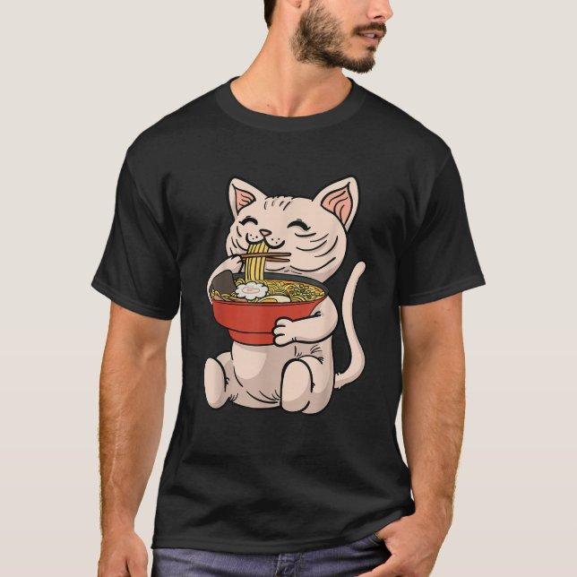 Camiseta Gato Sphynx Japonés Ramen Noodles Kawaii Anime Man (Anverso)
