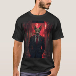 Camiseta Gato Sphynx Neon Noir al Estilo Mafioso