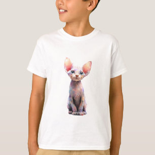 Camiseta Gato Sphynx Niños Acuarela Pastel Vibrante