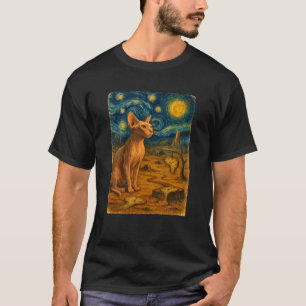Camiseta Gato Sphynx Noche Estrellada Arte Impresionismo Su