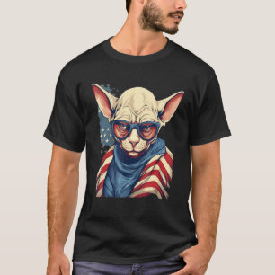 Camiseta Gato Sphynx sin pelo bandera de EE. UU. 4 de julio