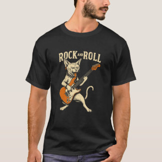Camiseta Gato Sphynx tocando guitarra divertida roca felino