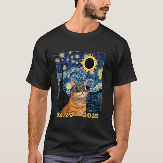 Camiseta Gato Stargazer u2013 Eclipse solar 03.29.2025 (Anverso)