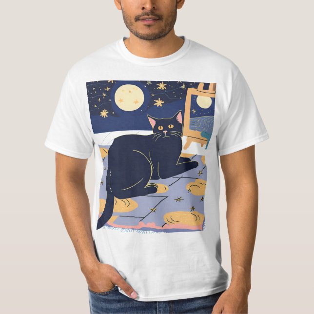 Camiseta Gato Starry Day Van Gogh Cat Para Gato Que Pertene (Anverso)