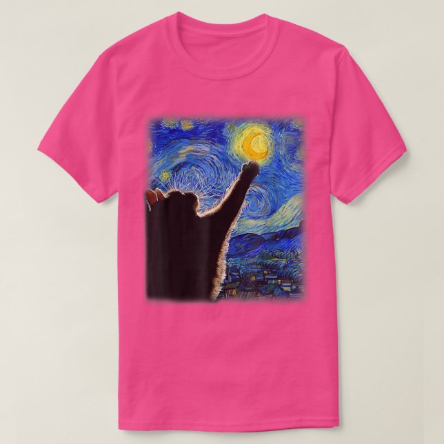 Camiseta Gato Starry Night, Gato Van Gogh, Luna Crescent, G (Diseño del anverso)