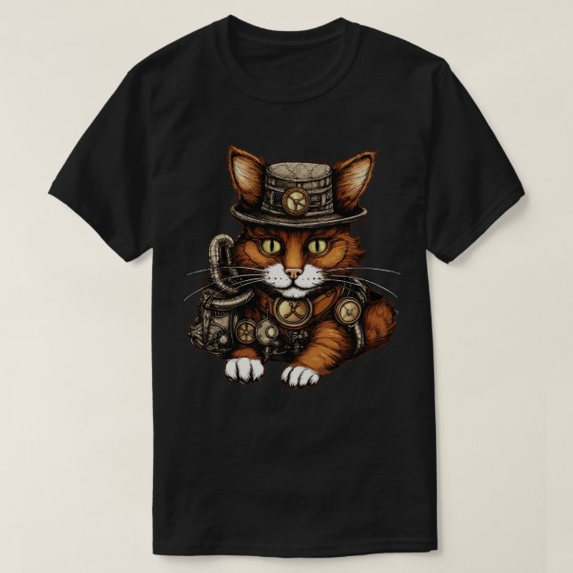 Camiseta Gato Steampunk (Diseño del anverso)