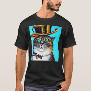 Camiseta Gato Steampunk Fantasía Gótica IA