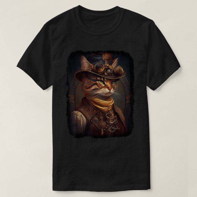 Camiseta Gato Steampunk, retrato de estilo victoriano, cien (Diseño del anverso)