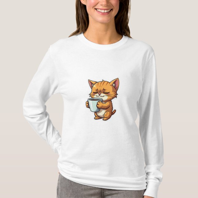 Camiseta gato sujetando un café (Anverso)