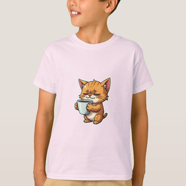 Camiseta gato sujetando un café (Anverso)