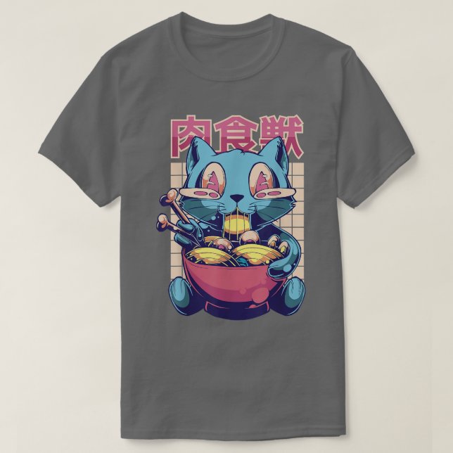 Camiseta Gato súper feliz comiendo ramen Kawaii Cat Anime J (Diseño del anverso)