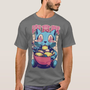 Camiseta Gato súper feliz comiendo ramen Kawaii Cat Anime J
