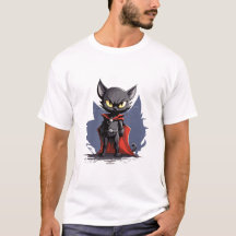 Camiseta Gato Súper Héroe Negro con Capa Roja