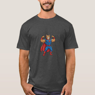Camiseta Gato Súperhéroe de Dibujos Animados Divertido