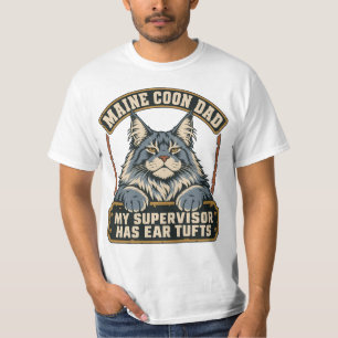 Camiseta Gato Supervisor Papá Maine Coon Gris Vintage