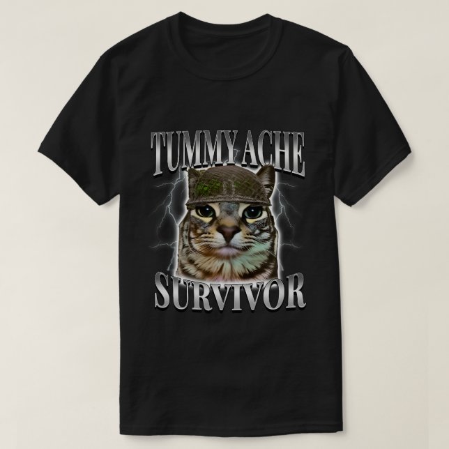 Camiseta Gato Superviviente de Dolor de Barriga Meme (Diseño del anverso)