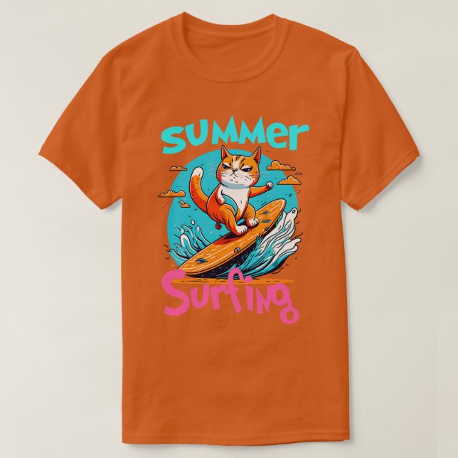 Camiseta Gato Surfando Divertido (Diseño del anverso)