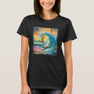 Camiseta Gato surfeando ola del océano arte de graffiti ele